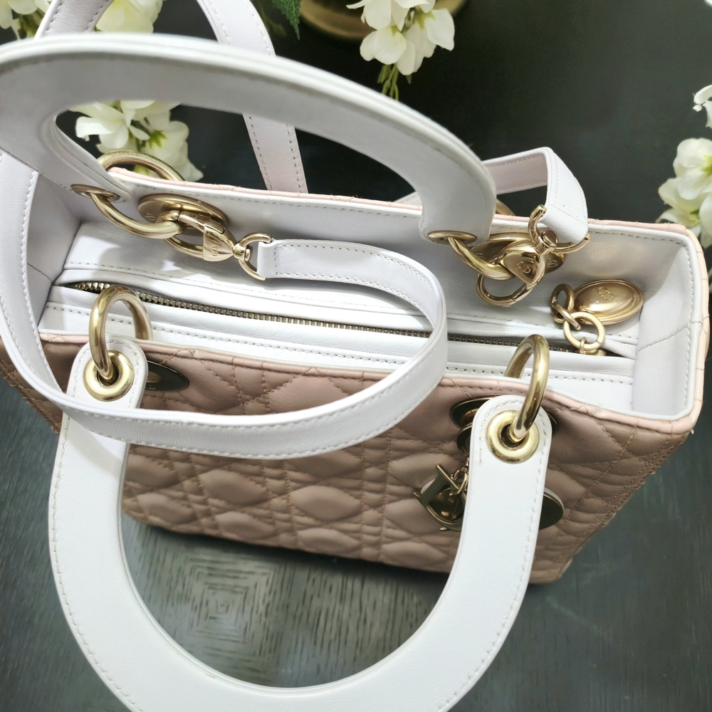 CHRISTIAN DIOR Lambskin Cannage Medium Tri-Color Lady Dior in Rose Pale - Picture 8 of 8